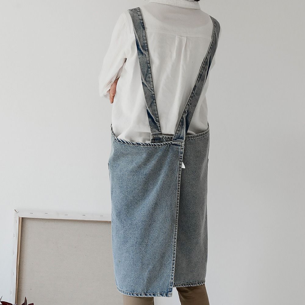 Oil-Proof Ladies Denim Apron Unisex Waiter Extended Aprons Kitchen Cooking Apron  Home Kitchen
