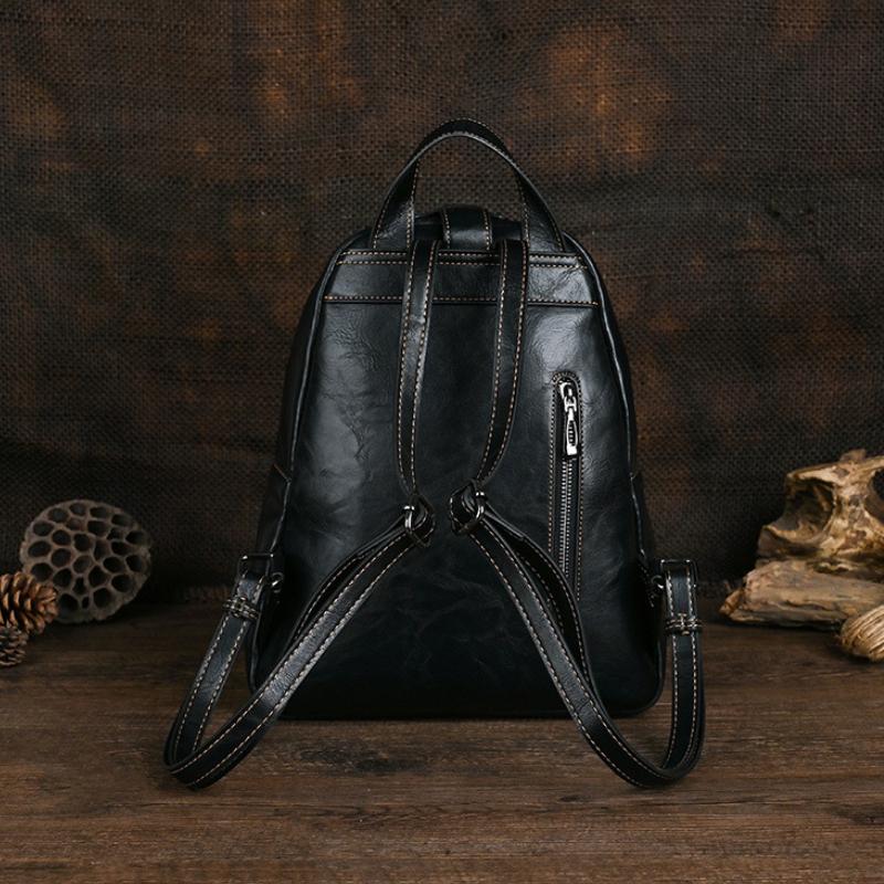 Johnature Vintage Totem Geprägter Rucksack, vielseitige Damen-Ledertasche, einfarbig, große Kapazität, Reiserucksäcke