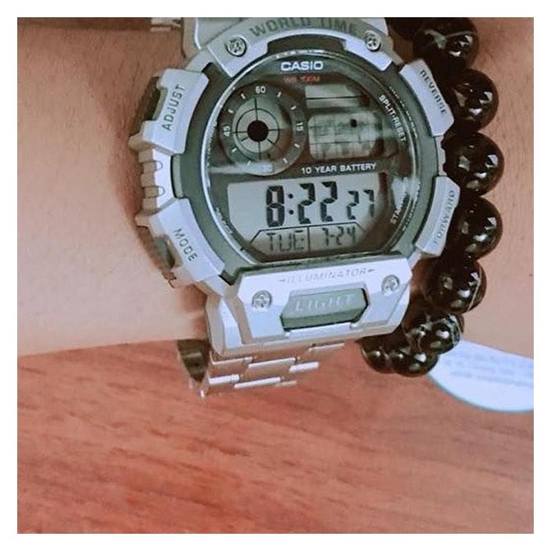 Casio YOUTH Series-Disc Digital Display Retro Leisure LCD Display Quartz Movement Stainless Steel Strap Japanese and Korean Watch AE-1400WHD-1