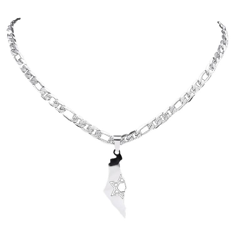 Элегантное Нержавеющая Сталь Карта Израиля Кулон Ожерелье Унисекс Цепочка на Шею Украшение 1