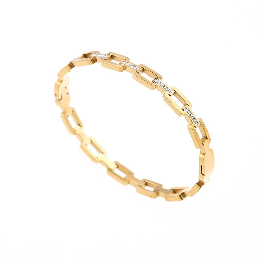 Women's Simple Versatile Stainless Steel Bracelet with Hollow Inlaid Zircon Stainless Steel Fashion Charm Niche Design for Gift
