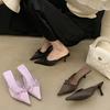 Hausschuhe Schleife Spitze Geschlossene Spitze Hoher Absatz Frühling SommerSeidensatin Elegante Mules Faul Abdeckung Rutschen