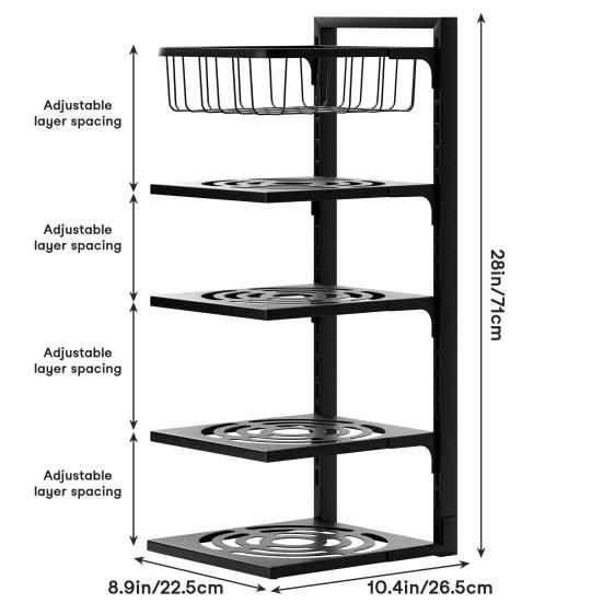 Pot Pan Organizer Rack under Cabinet, Heavy Duty Pot Pan Rack under Sink Organizers, 4/5 Tiers Height Adjustable Pan Organizer Rack, Pot Lid organizer