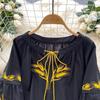 Fashion Blouse for Women Lantern Sleeve Loose Bandage Shirts  Vintage Embroidery Spring Blouses Tops