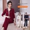 Spring 2026 Women's Color Block Stand Collar Sportswear Set with Embroidery and Hot Drilling - Two Piece Casual Fashion for Moms