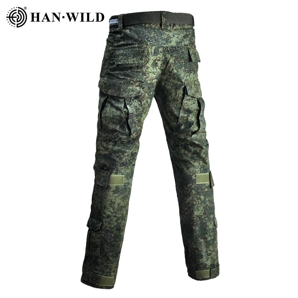 Russian camo jogger outdoor torn cargo pants + padded hiking clothing combat street wear men's pants