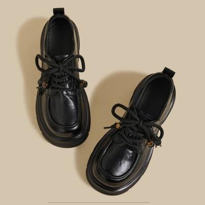 Muffin mit dicker Sohle erhöht dicken Absatz schwarze kleine Lederschuhe Kinder britischer Stil 2025 Herbst neue beliebte Freizeitschuhe