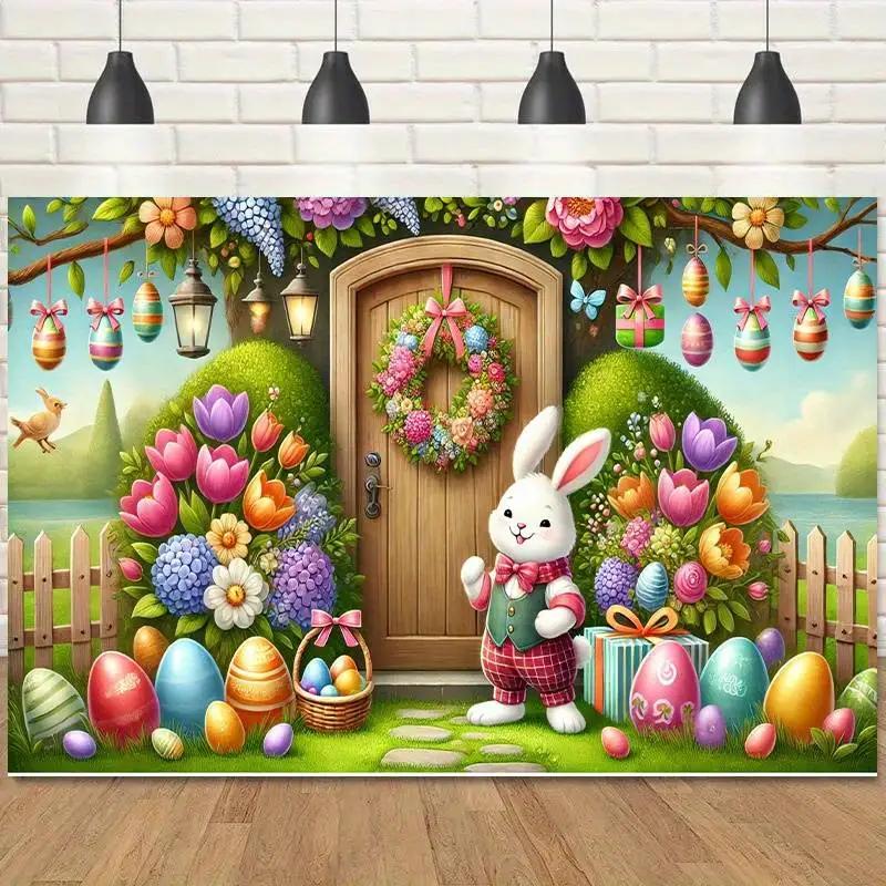 VIKAMA Easter Bunny Egg Tapestry Whimsical Spring Party Backdrop For Children Decor Wall Hanging For Rooms