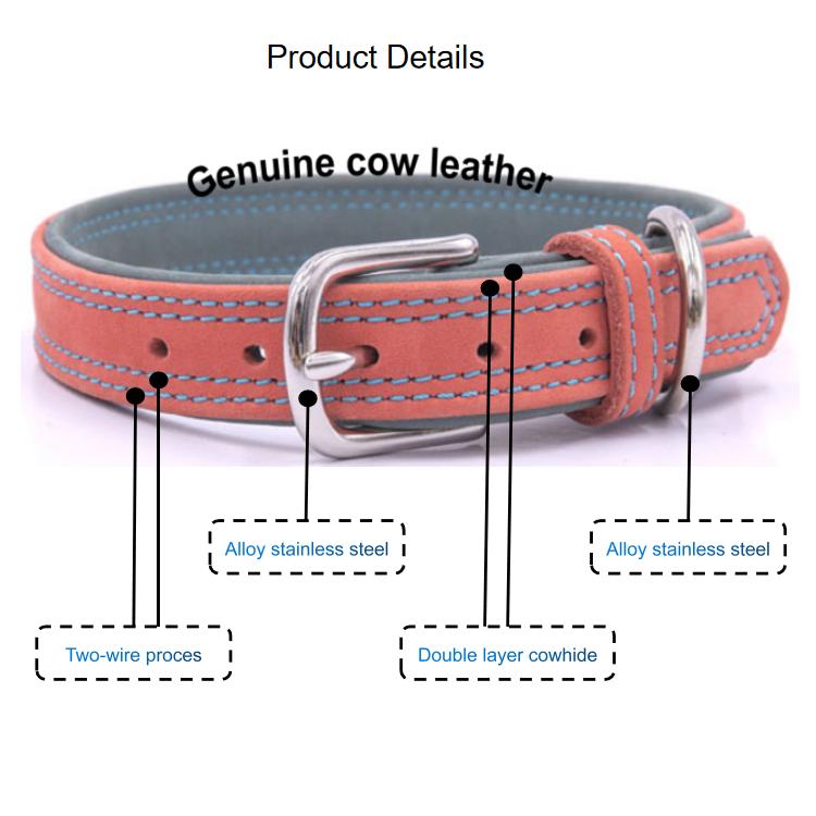 High Quality Durable Genuine Cow Leather Dog Leash Collar Set Solid Pattern Luxury Real Pet Lead Collar Factory