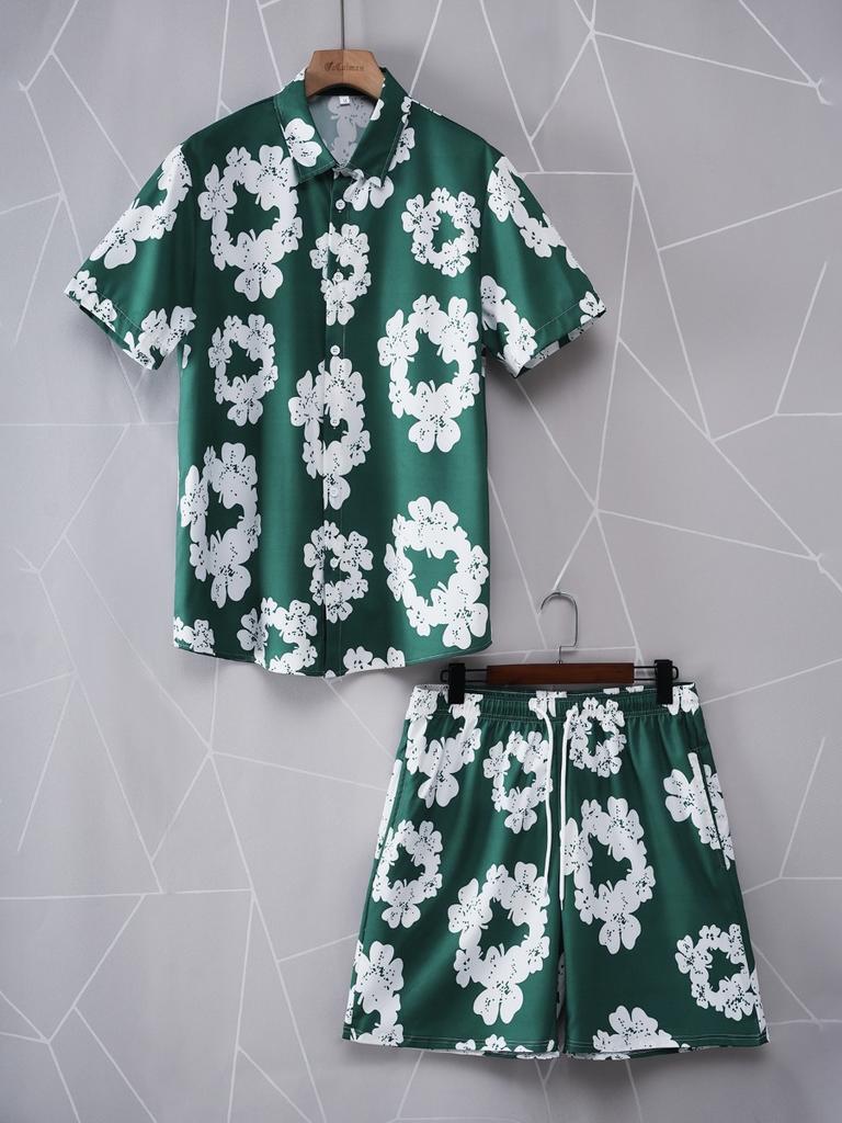 Men's Summer Palm Tree Tropical Plant Shirt Hawaiian Shirt 2-Piece Set Short Sleeve Shorts Lapel Tropical Fashion Casual Holiday