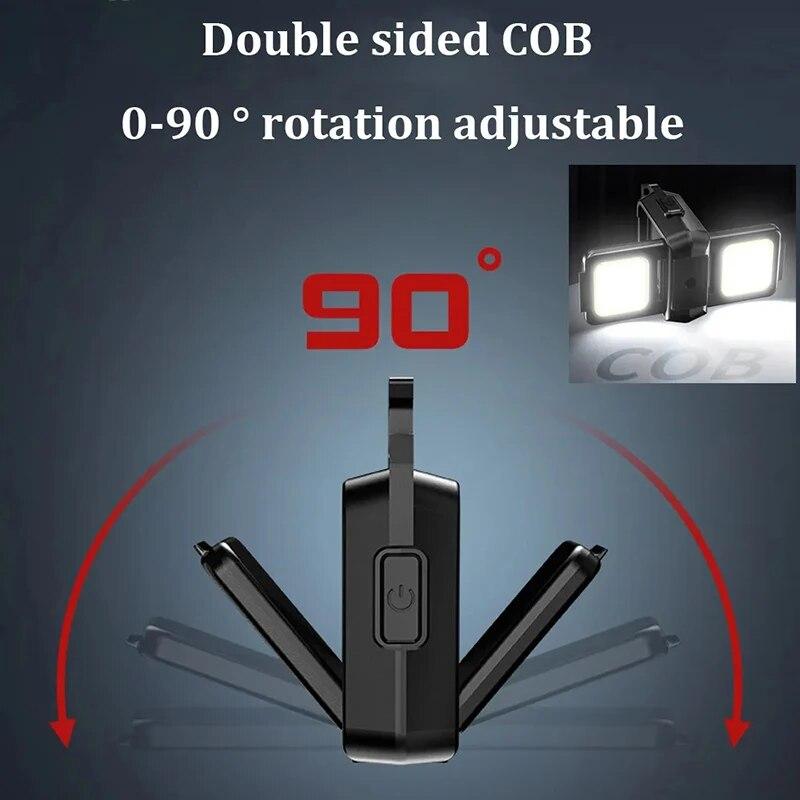 Mini LED Keychain Portable Lighting Double COB Lights Built-in Battery Type-C Rechargeable 90 ° Fold Outdoor Camping Lantern