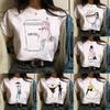 Fashionable Coffee Printed White Tshirt for Womens Casual Short Sleeved Tshirt with Letter and Fashionable Figure Pattern Top