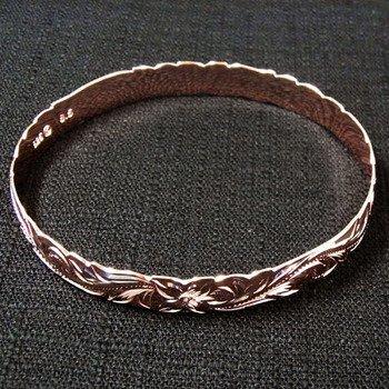 Hawaiian Jewelry Bangle 10mm Cutout Wave Plumeria Pink Gold Coating 8 Inches Jewelry [LocoMocoAloha] [Genuine]