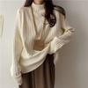 Half Turtleneck Knitted Sweater Loose Solid-color Sweater for Women Casual and Versatile Pullover for Autumn and Winter Outerwear