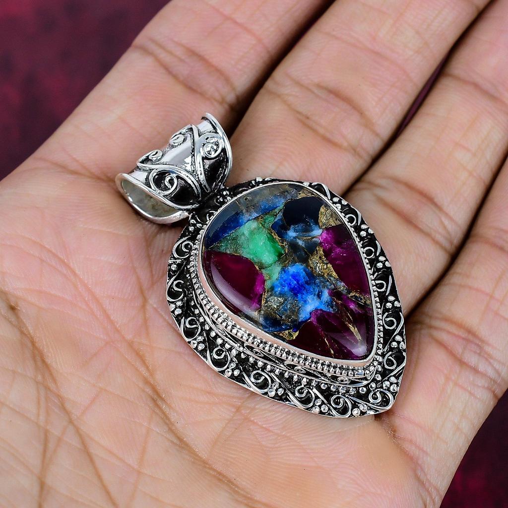 Copper Multi Tourmaline Handmade Gemstone Pendant, 925 Solid Sterling Silver Pendant Beautiful Pendant, For Thanksgiving