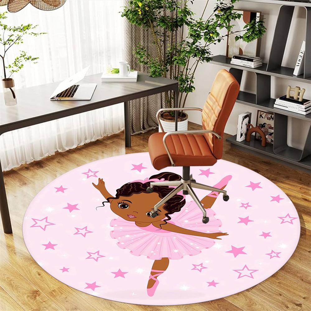 1pc Ballerina, Stars Round Chair mat Area Rug - Non-Slip, Floor Mat for Office, Bedroom, Ideal home decor Christmas Gift p0811445