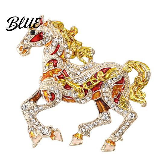 Elegant Horse Accessory Colorful Brooch Rhinestone Encrusted Alloy Lapel Pin