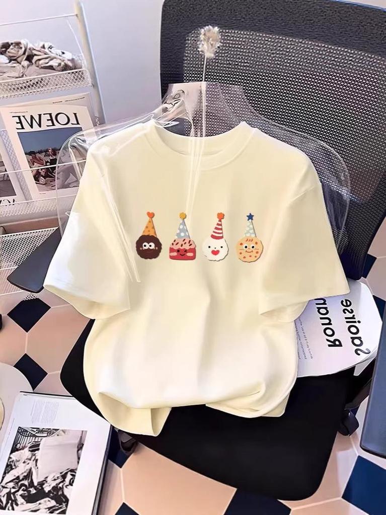 Children's White Cotton Short-Sleeve T-shirt (2026 New Style) for Medium to Large Girls - Summer Half-Sleeve Top