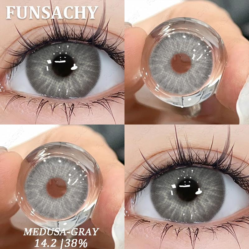 Funsachy 2Pcs Fashion Color Contact Lens For Pupils Blue Eyes 14.2mm Natural Brown Eye Lenses Beauty Green Lens Annual Cosmetics