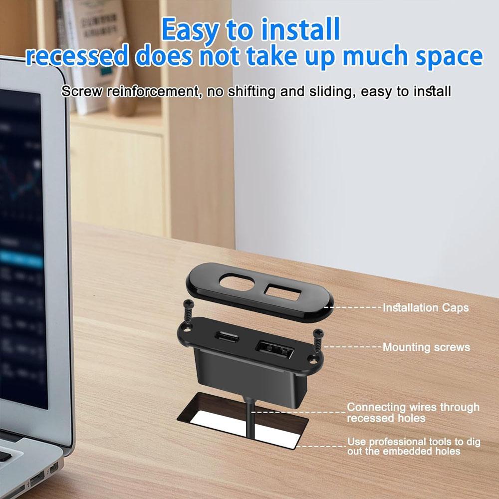 1/2pcs Embedded Desktop Socket USB TYPE-C Charger Furniture Sofa Socket Multifunctional Concealed Fast Charging Cable Connector