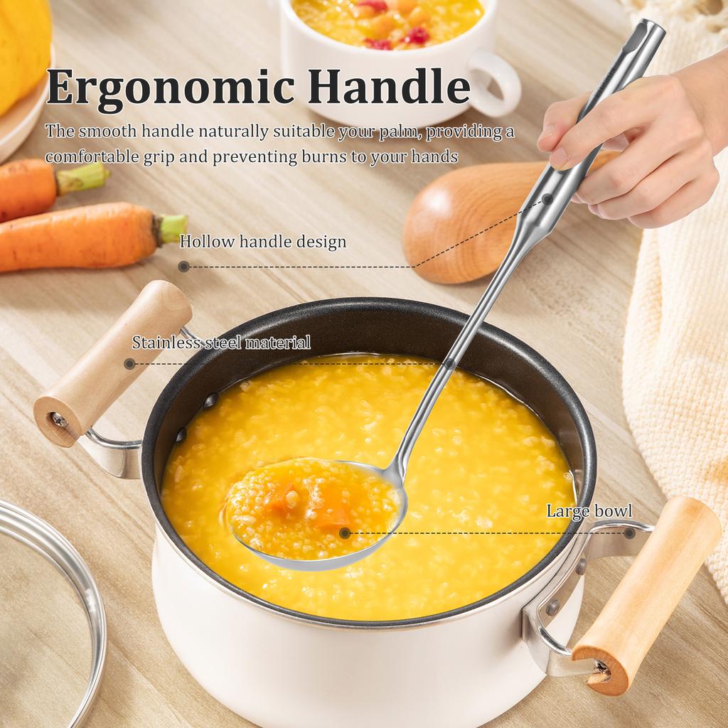 2Pcs Soup Ladle and Spaghetti Spoon Set 304 Stainless Steel Spaghetti Server Set with Ergonomic Handle for Cooking Stirring