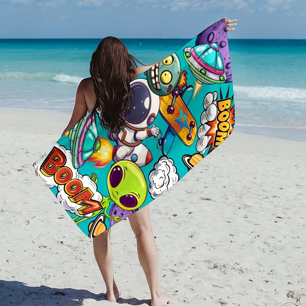 

Cartoon Spaceman Beach Towel, Funny Print Microfiber Quick Dry Absorbent Soft for Swimming Vacation Summer Fun W40*H60(CM)
