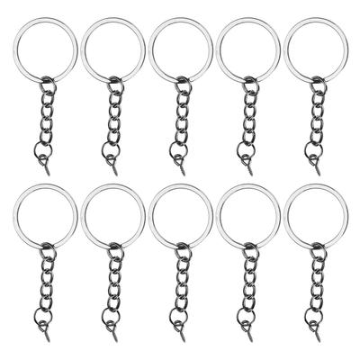 10pcs DIY Key Ring with Chain Portable Metal Key Chain Eye Screw Jewelry Pendant AccessoryGun Black