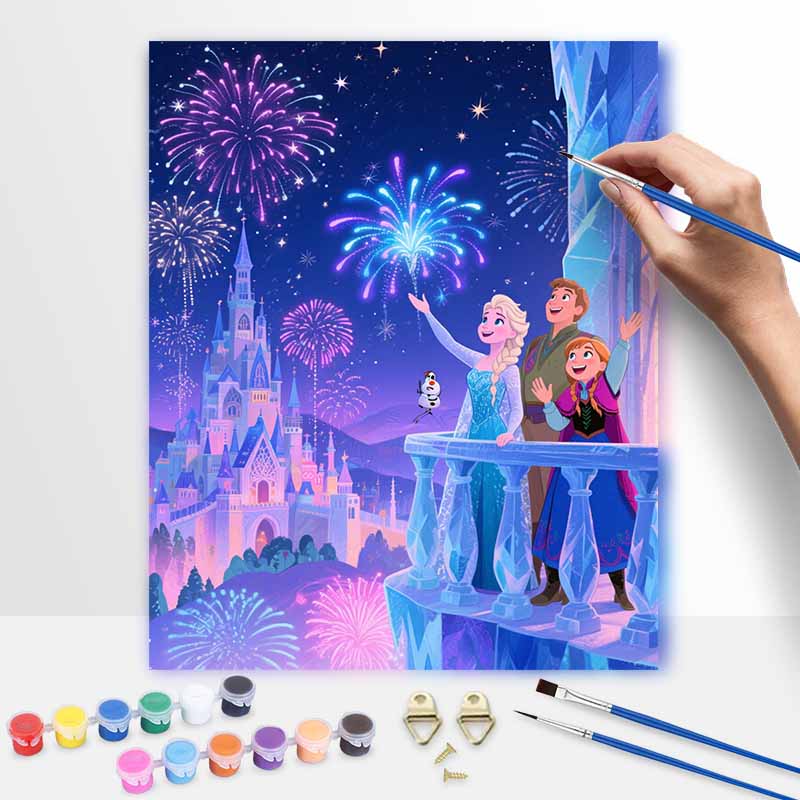 Disney Digital Oil Painting Art Kit Frozen Castle Fireworks Handmade Coloring Painting Home Decor 20x30cm