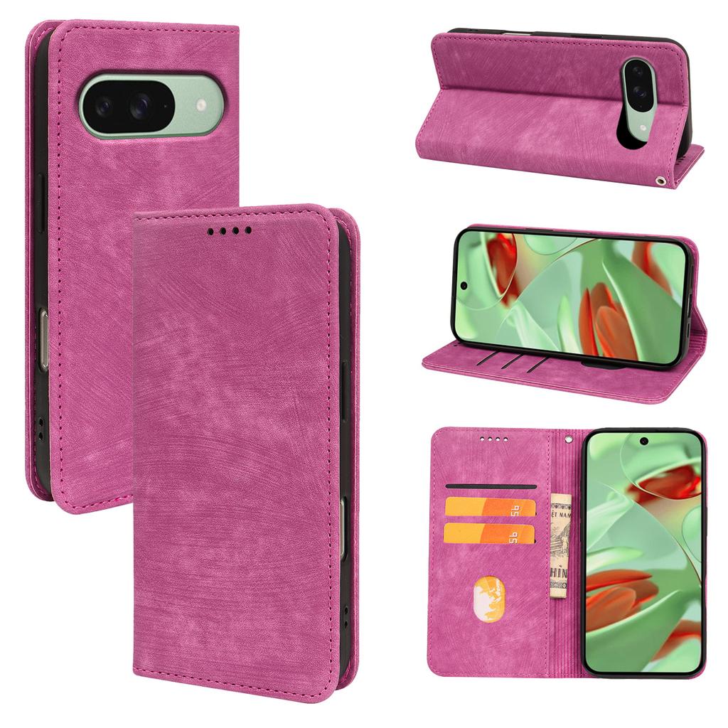 For Google Pixel 9a Case Strong Magnetic Leather Wallet Phone Cover with Striped Texture
