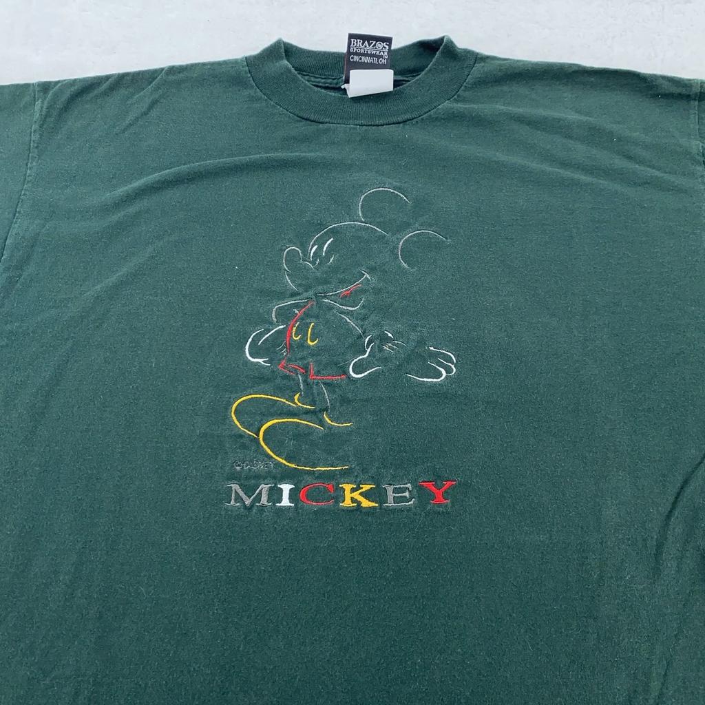 Vintage Mickey Unlimited Shirt Mens Medium Green Embroidered Disney Cartoon 90s