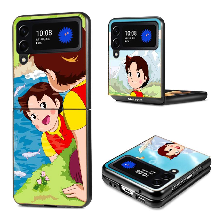 Heidi Cartoon Phone Case For Samsung Z Flip 7 6 5G Galaxy Z Flip4 Z Flip5 Z Flip3 Coque Black Hard PC Shell Protective Cover