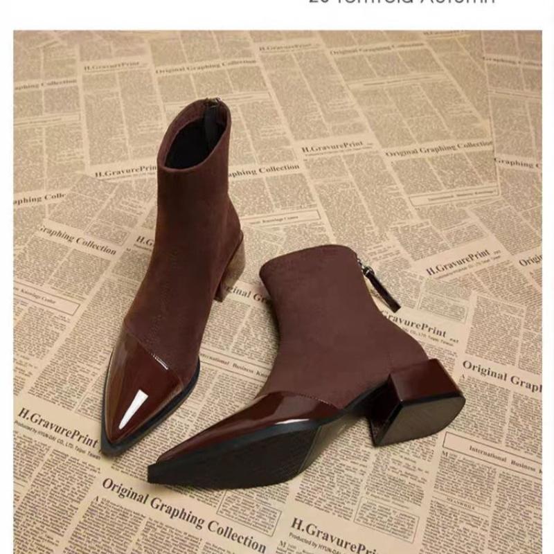 Ankle Boots Women Chunky Mid Heels Suede Shoes Woman Pointed Toe 2025 Trend Winter New Goth Walking Snow Chelsea