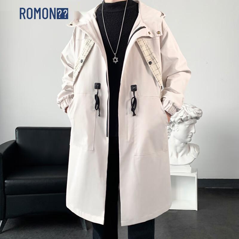 ROMON Men s Spliced Business Casual Mid-length Trench Parka M