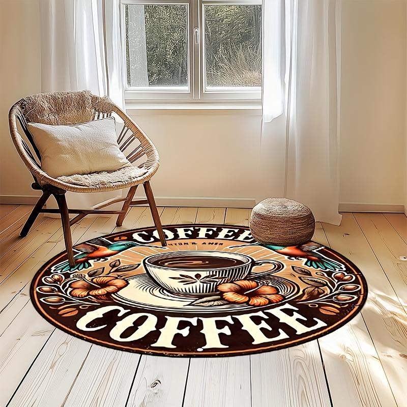 Vintage Coffee Hummingbird Round Area Rug, Soft Non-Slip Machine Washable Floor Mat for Kitchen Coffee Bar Home Decor