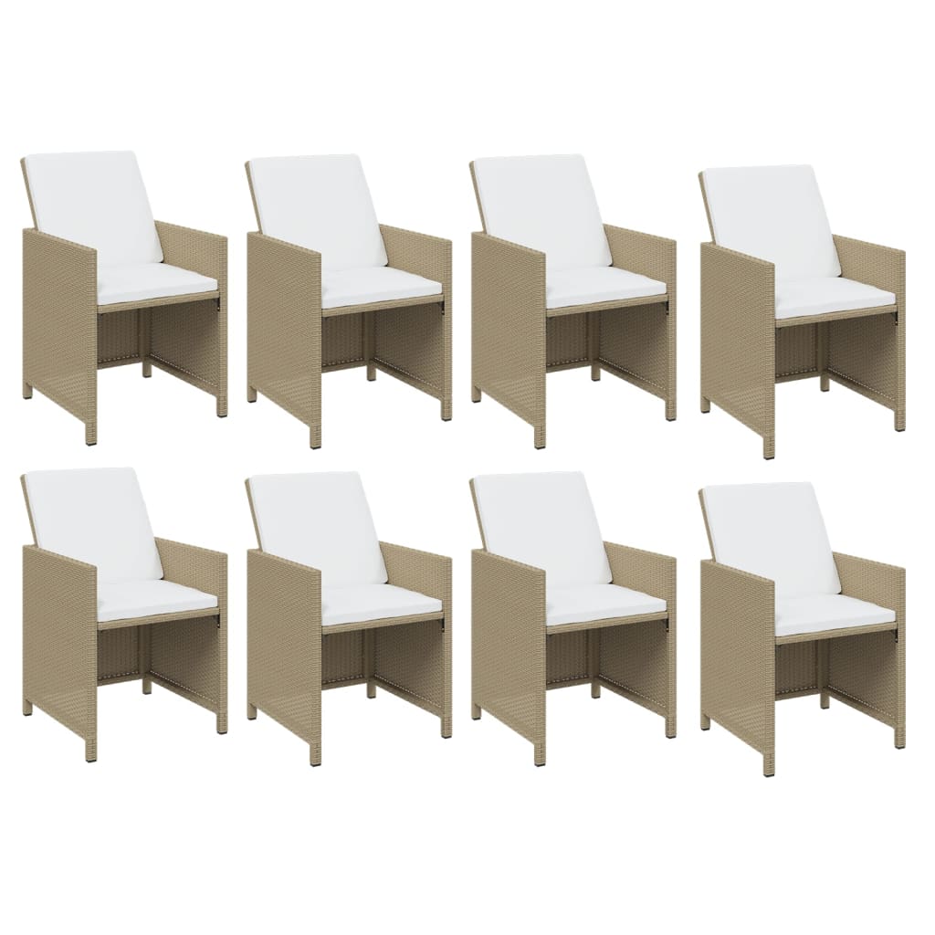 Vidaxl 9-Cz. Garden Furniture Set With Cushions, Poly Rattan, Beige