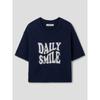 8SECONDS Wave Letter Jacquard Round Neck Short Sleeve Pullover Navy