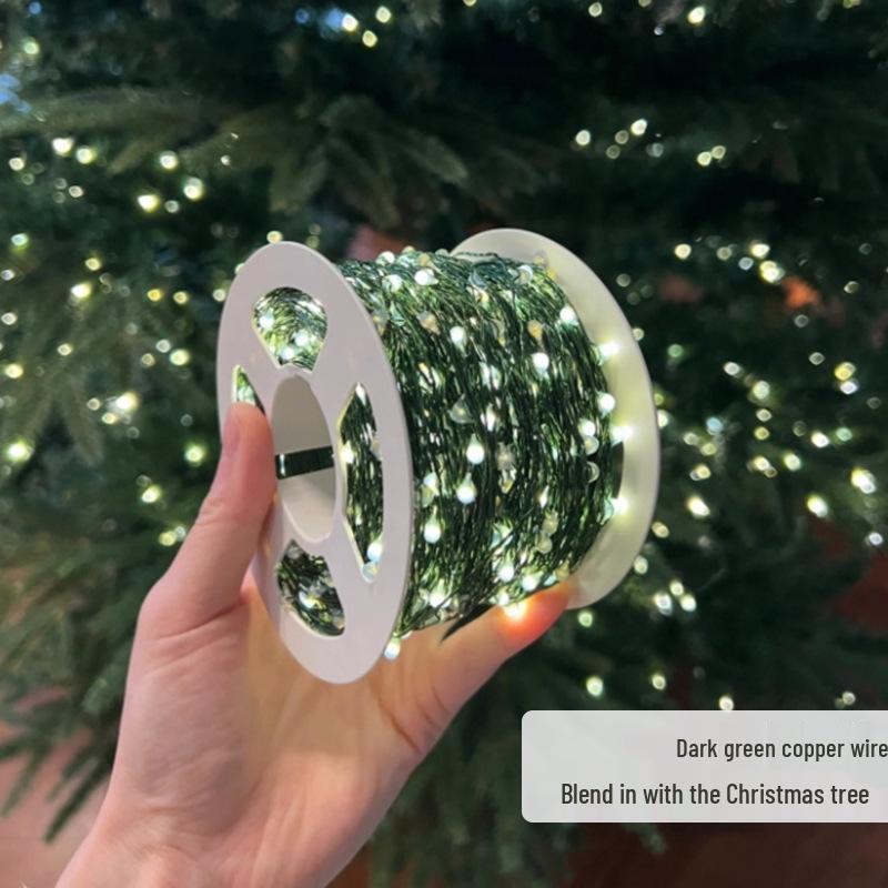 Starry Sky Christmas Tree Garland with Dark Green Copper Wire Lights