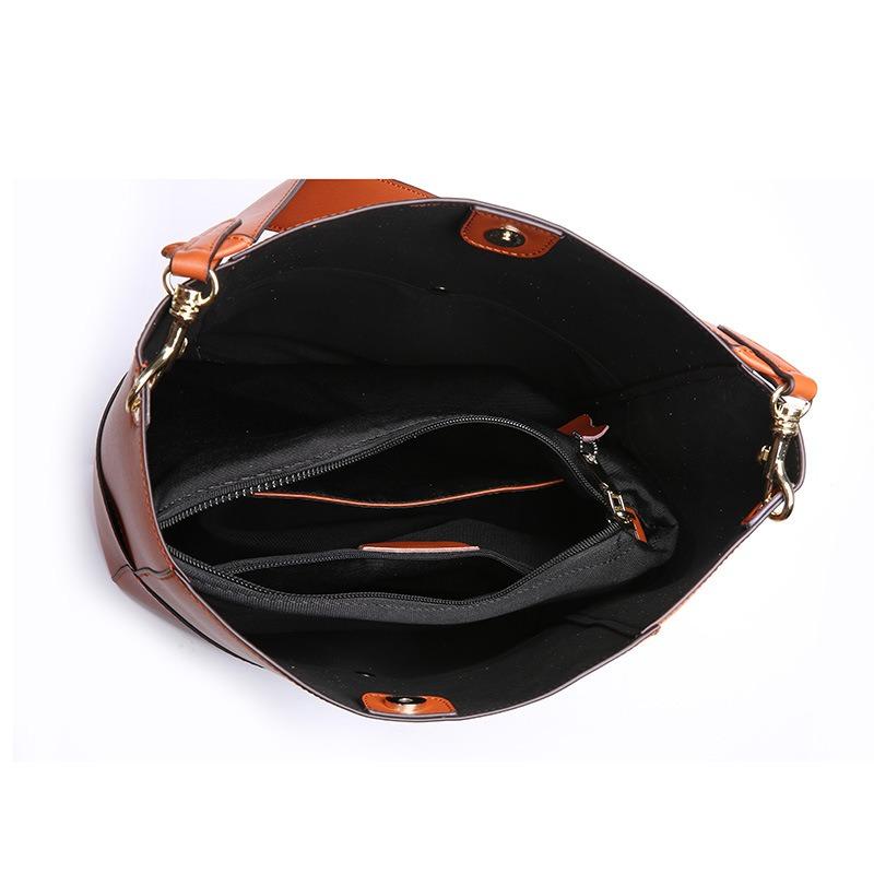 New leather women's bag bucket bag retro women's bag Guangzhou fashion women's big bag oblique span bag