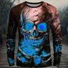 Men Glowing Skull Bat Forest 3D Print Long Sleeve T Shirt Halloween Gothic Outfit