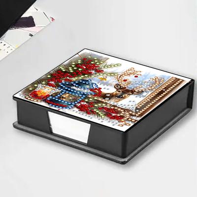 DIY Rhinestones PU Diamond Painting Notecard Box with 160 Sheets Paper Diamond Art Note Box Xmas Pattern for Home Office