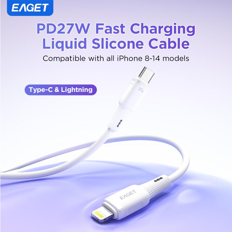 EAGET 27W PD Fast Charging Cable for iPhone 8-14 Series, 20,000+ Bend Durable with Liquid Silicone Design