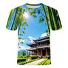 2024 Summer New 3D Printed Short Sleeved Personalized Creative Trend Bamboo Forest Series Men's and Women's Round Neck T-shirt