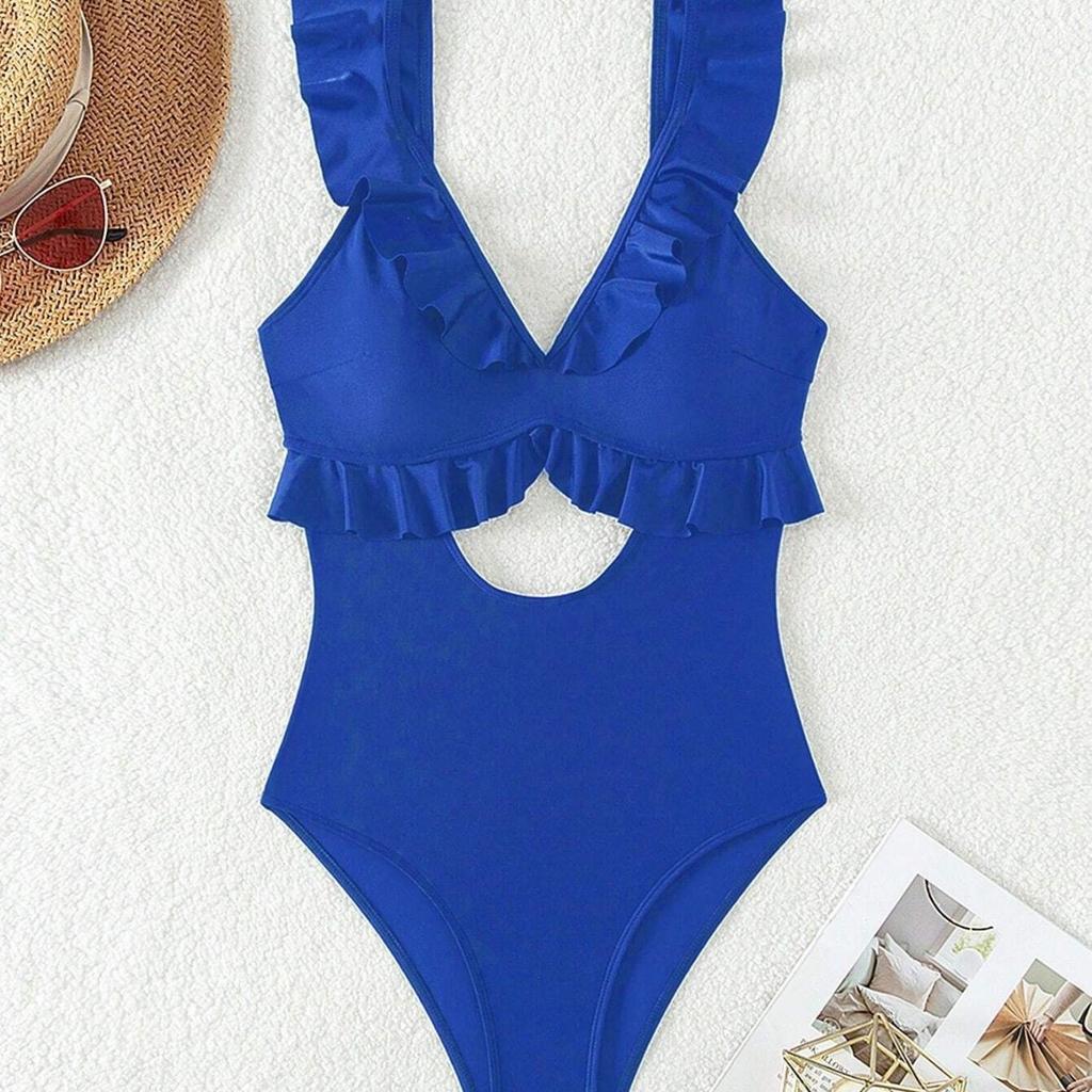 1011 Ruffle Edge One-piece Swimsuit Tight Cover Belly and Thin Bikini European and American Swimsuit One-piece Sexy Backless