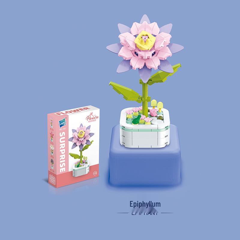 Kids' Educational Interlocking Building Blocks - Flower Potted Plant (Rose & Epiphyllum) Compatible with Top Building Block Models