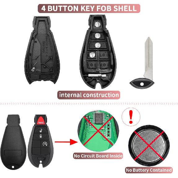 Key Fob Case Replacement for Dodge Ram 1500 2500 3500 4500 5500 2013 2014 2015 2016 2017 2018    GQ4-53T 56046955 Pickup Truck 4 Button Keyless Entry