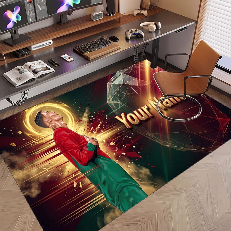 Custom Rug Cristiano Ronaldo Pattern Print Name Text Soft Non‑Slip Floor Carpet for Home Indoor Decoration