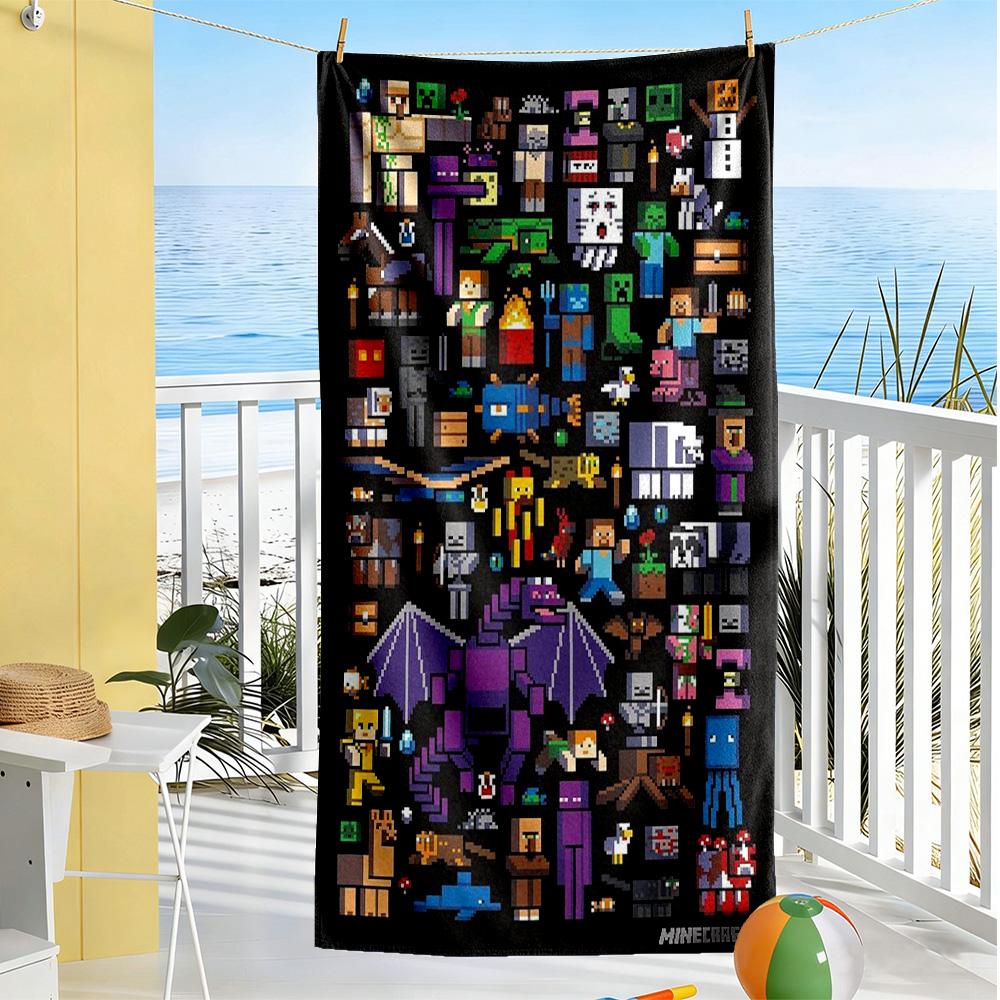 Minecraft Beach Towel Super Soft Microfiber Quickdry Fabric Comfortable Lightweight Perfect for Traveling Yoga Camping and Swimming