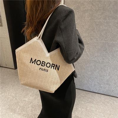 Sac à main en paille tissé de grande capacité, fourre-tout à bandoulière, sous les bras, à la mode, nouvelle collection automne et hiver