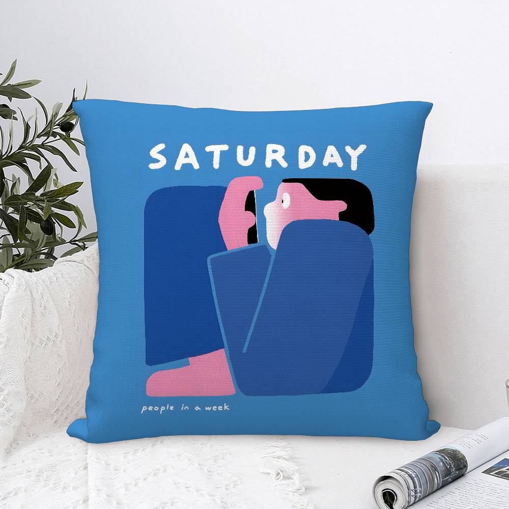 Home Decor Weekday People Illustration Print Pillowcase Pattern Cushion Cover Suitable for Sofa Bedroom Car Pillow Cover
