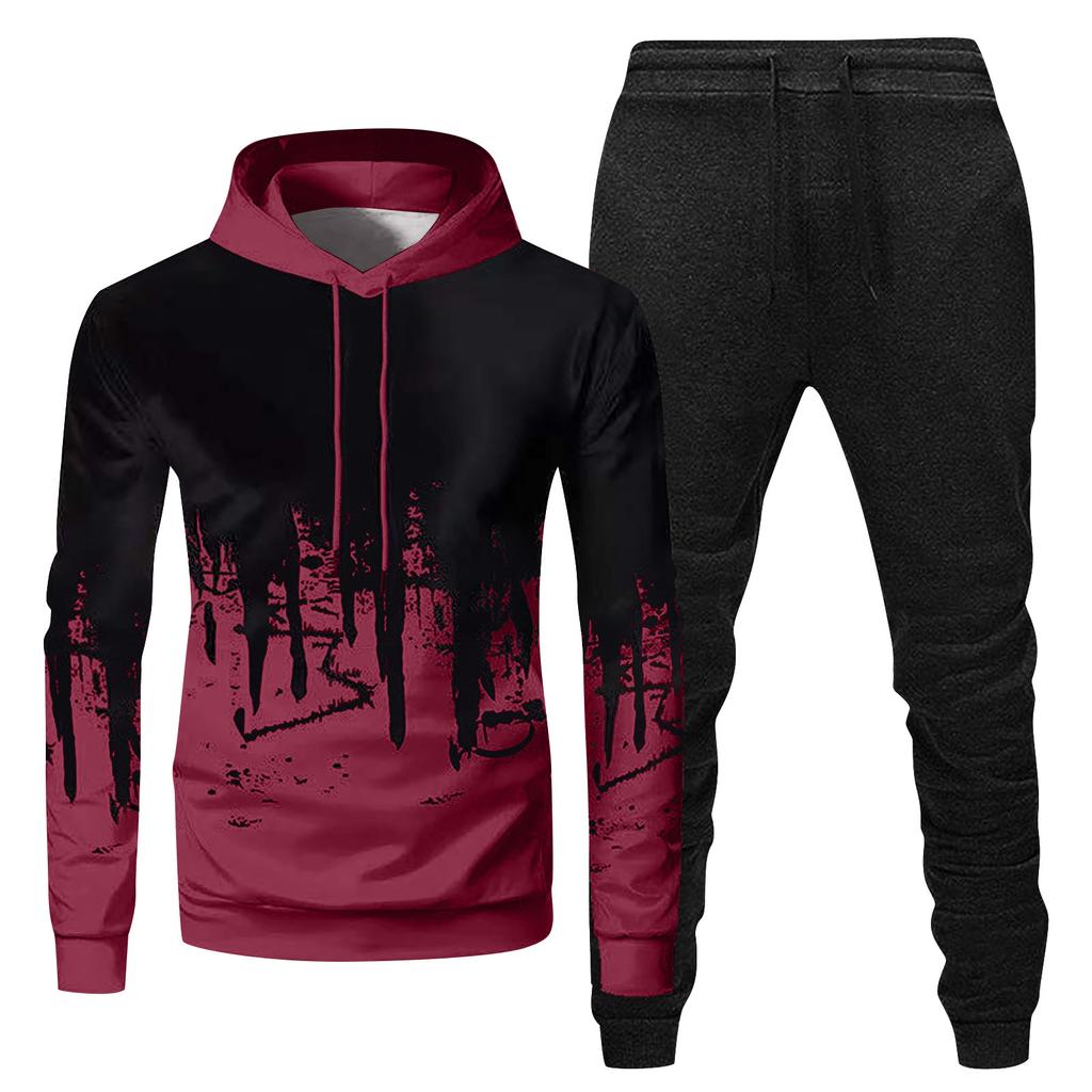 Herren-Sport-Trainingsanzug mit Kapuze, Unisex, zweiteilige Lauf-Outfits, Langarm-Pullover, Hoodies, Sweatshirt + Jogginghose
